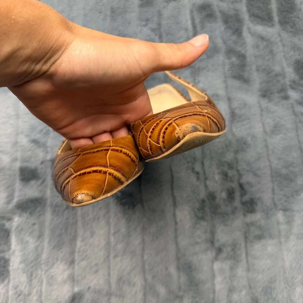 Vince Camuto Hamden Tan Croc Embossed Leather Slingback Block Heel Pumps 8.5M